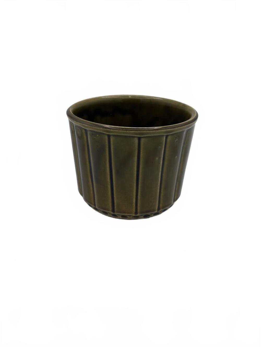 Vintage McCoy Pottery #490 Ribbed Planter Pot Olive Green Glaze Mid Century USA